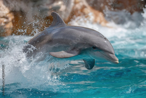 Obraz Playful dolphin leaping from water with joyful energy