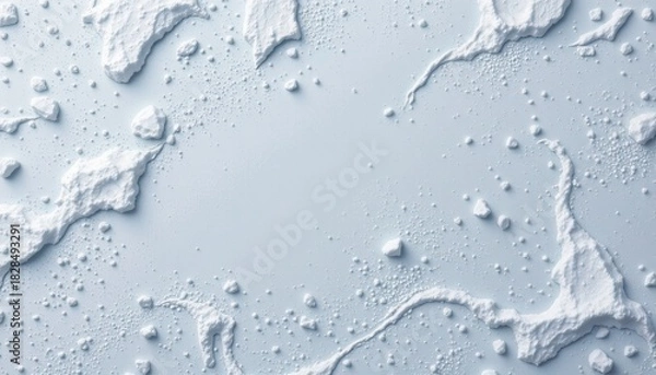 Fototapeta frosted silver grey 91: pearl frost grey, powdered ice surface, subtle overhead frost gleam, accented with light blue grain tint, composition: centered minimalist text area, use: spa brand visual