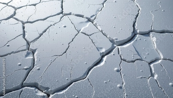 Fototapeta frosted silver grey 118: tin white frost, polished ice matte, muted glacier skylight, accented with faint icy crack patterns, composition: asymmetric left content panel, use: editorial cover