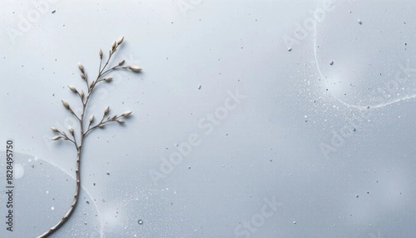 Fototapeta frosted silver grey 182: arctic pewter, micro etched frost, soft silver blue glow, accented with tiny frost speckles, composition: asymmetric left content panel, use: product photography backdrop