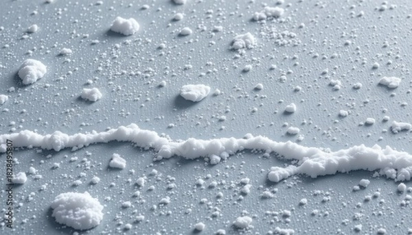 Fototapeta frosted silver grey 183: cold moonlit grey, powdered ice surface, soft icy ambient light, accented with pearlescent frost film, composition: wide header band with icy margin, use: spa brand visual