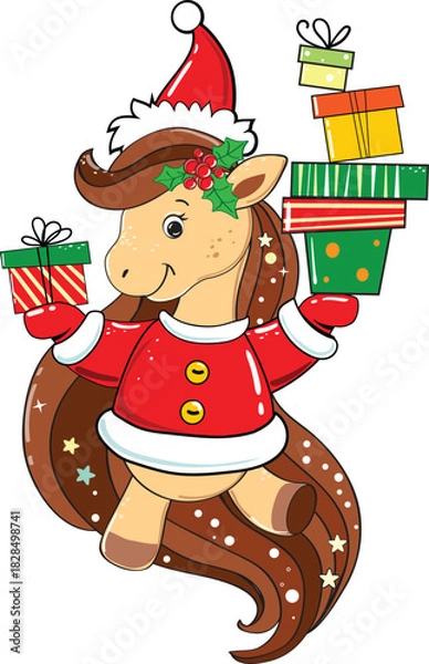 Fototapeta Elegant horse illustration with dynamic color palette and classic typography