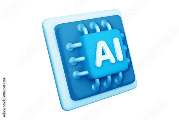 Obraz 3D AI Chip Icon for technology and artificial intelligence concepts, smart and futuristic computing processor illustration, isolated on transparent background, png