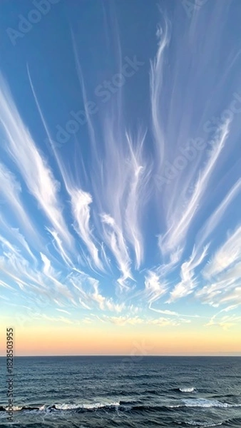 Fototapeta Vast panoramic vista with ethereal clouds over ocean waters