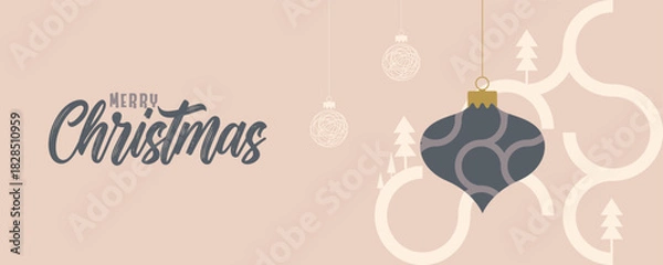 Fototapeta Xmas banner background design with Christmas ball and typography flat vector illustration, Christmas greeting card background design for cover party invitation card, website header banner