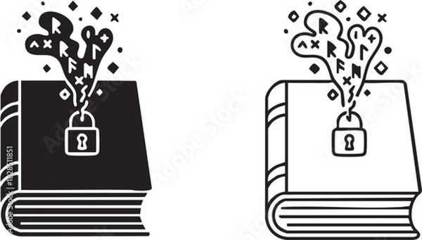 Obraz Open book silhouette with lock and bubbles isolated on transparent background