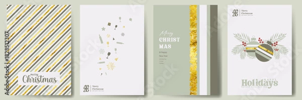 Fototapeta Christmas greeting card background set vector illustration, Merry Christmas and happy new year modern greeting card design with typography, Xmas festive icon with winter pattern textured effect