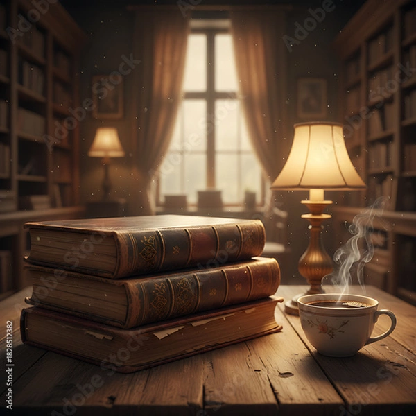 Obraz Cozy Reading Nook Books, Coffee, and the Warmth of a Library