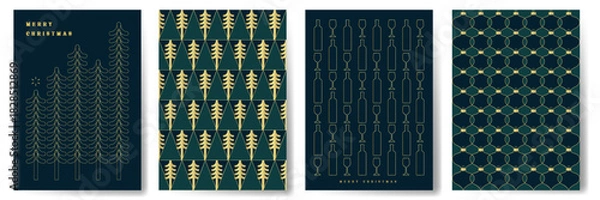 Fototapeta Christmas pattern background design with line art style vector illustration, Xmas festive icon pattern for greeting card, party invitation cover, social media post