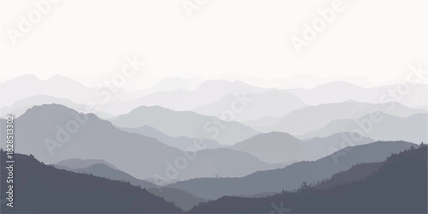 Fototapeta Abstract mountain range landscape in shades of gray and white gradient