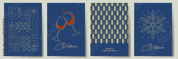 Fototapeta Christmas pattern set. Xmas greeting card background design with Christmas festive icon, New year holiday party invitation card