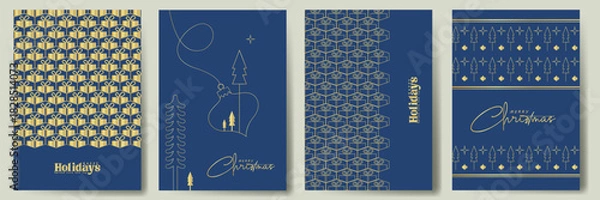 Fototapeta Merry Christmas greeting card set, Happy holidays template design vector illustration for party invitation card, social media post, website banner or poster