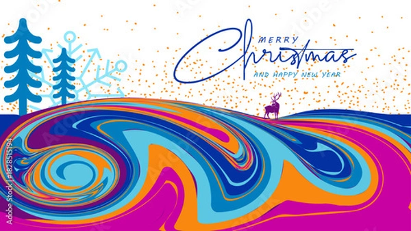 Fototapeta Merry Christmas and happy new year Background design vector illustration, Xmas banner design with abstract gradient color and Christmas festive icon suitable for new year party or Christmas celebrate