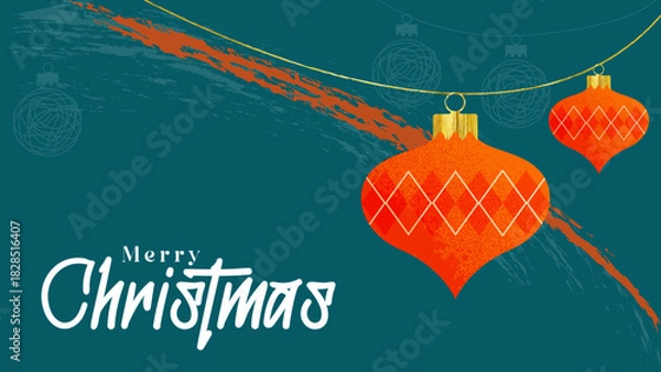 Fototapeta Xmas template banner design with Christmas ball vector illustration, Merry Christmas and happy new year background for website banner, social media post, Christmas greeting card