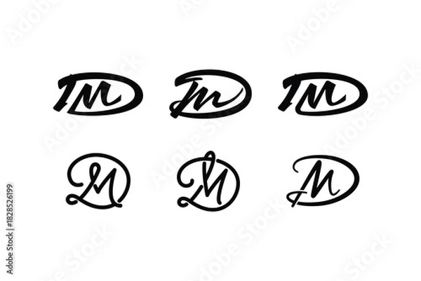 Fototapeta Letter DM script lettering initial monogram logo design