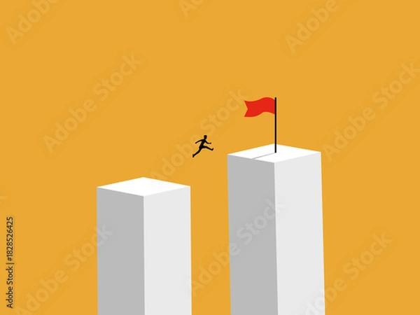 Fototapeta  Businessman jumps over the gap to reach the flag