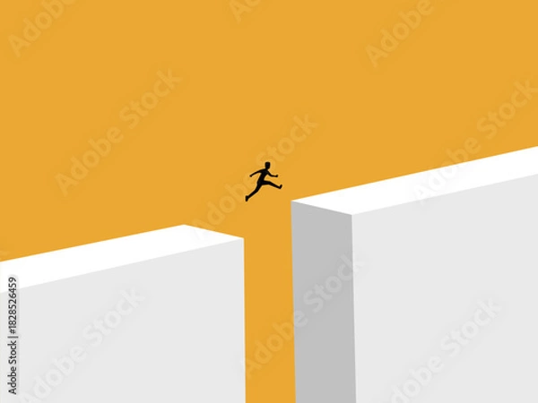 Fototapeta small businessman tries to jump over a big gap