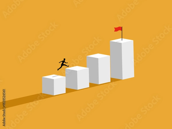 Fototapeta Businessman jumps on bar graph to target