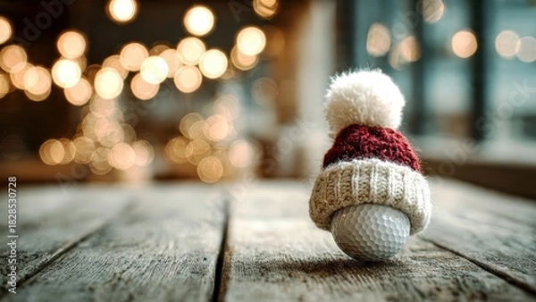 Obraz Festive golf concept featuring a golf ball wearing a Santa hat