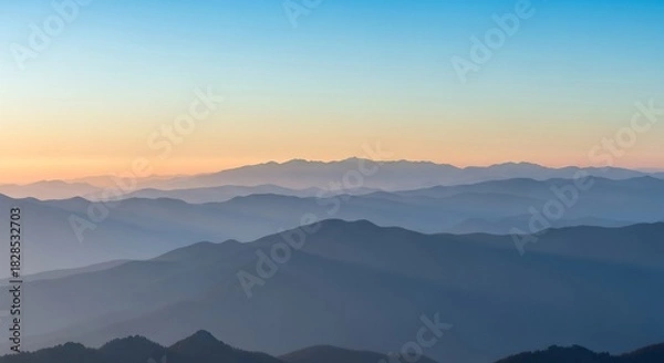 Fototapeta Serene Mountain Range at Dawn - A Breathtaking Vista of Layers and Light.