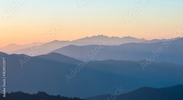 Fototapeta Serene Mountain Range at Sunset - A Landscape of Tranquility.