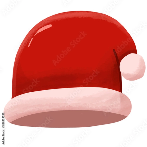 Obraz Illustration of a red Santa hat with white trim and pompom.