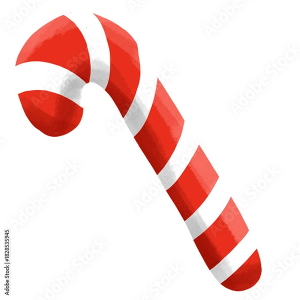 Obraz Illustration of a red and white striped candy cane on a white background.