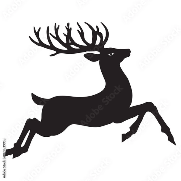 Obraz Black Jumping Flying Reindeer Vector on white background. 