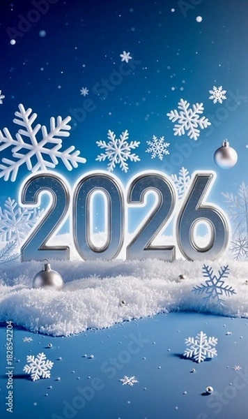 Fototapeta New Year backgraund in soft blue shades with gentle winter elements and a festive atmosphere.