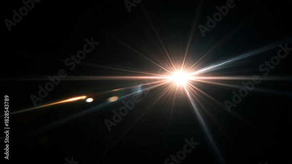Fototapeta Heller Lens Flare Overlay mit strahlendem Lichteffekt auf dunklem Hintergrund