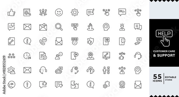 Fototapeta Pixel Perfect,Customer service Support, customer service thin line icons set.  line editable icon set. Containing customer satisfied, assistance, experience, feedback,icon set