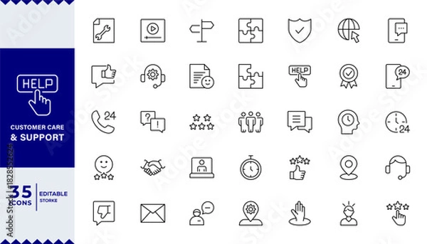 Fototapeta Pixel Perfect,Customer service Support, customer service thin line icons set.  line editable icon set. Containing customer satisfied, assistance, experience, feedback,icon set