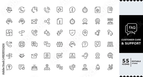 Fototapeta Pixel Perfect,Customer service Support, customer service thin line icons set.  line editable icon set. Containing customer satisfied, assistance, experience, feedback,icon set