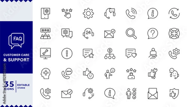 Fototapeta Pixel Perfect,Customer service Support, customer service thin line icons set.  line editable icon set. Containing customer satisfied, assistance, experience, feedback,icon set