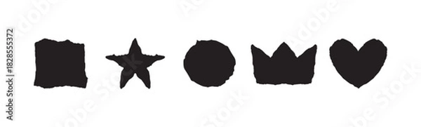 Fototapeta Set with torn paper jagged star, heart, crown, square, circle.