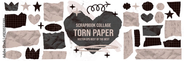 Obraz Set tattered paper with rough tear edges and jagged rectangle frame.