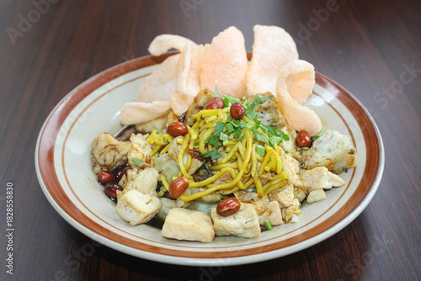 Fototapeta Savory Indonesian Tofu and Noodle Salad with Peanut Sauce