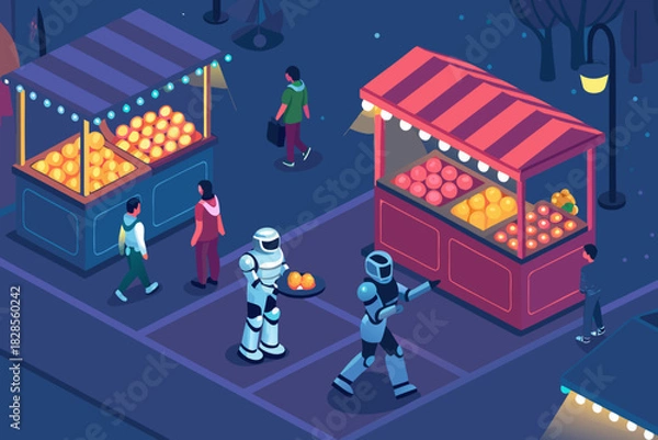 Fototapeta Depicting Robot Marketplace Scene With Glowing Object Stunning Premium Digital Asset