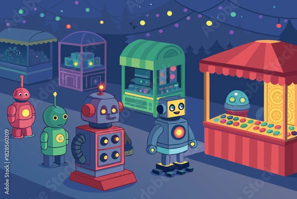 Fototapeta Robot Marketplace Scene With Glowing Object Creative Visual Suitable for Design