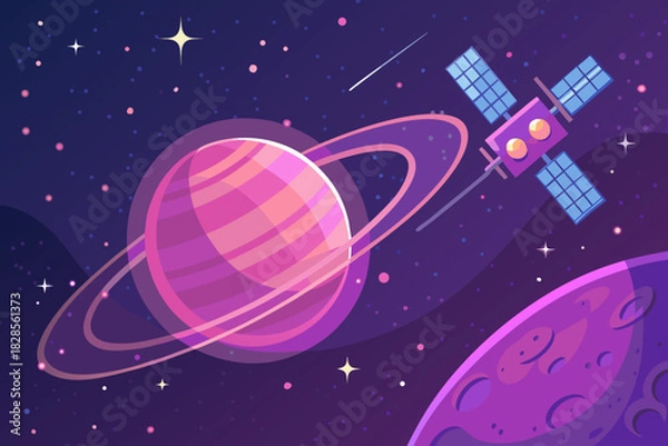 Obraz Beautiful Space Station Orbiting Glowing Purple Pla High-Quality Stock Image