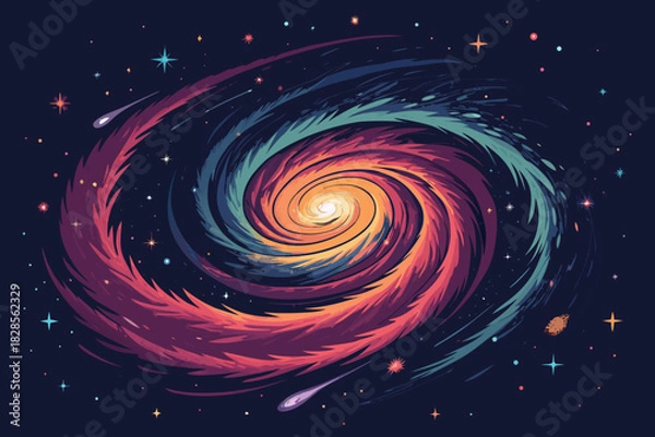 Fototapeta Dynamic Stylized Galaxy Spiral With Sharp Strokes Professional Photo