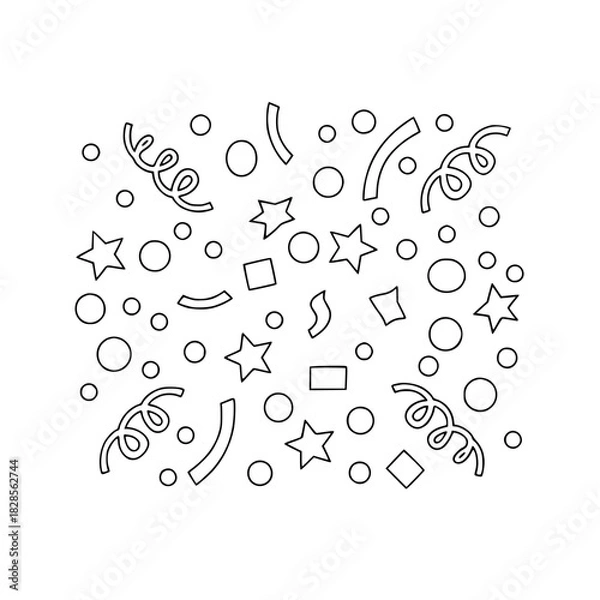 Fototapeta Party Confetti and Streamers Doodle Background Hand Drawn Vector Pattern