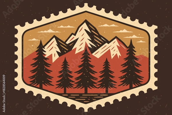 Fototapeta Showcasing Vintage Stamp Badge With Mountains And Tree Elegant Creative Visual