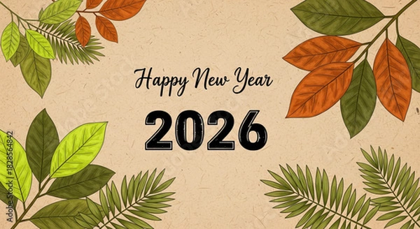 Fototapeta Happy New Year 2026 with Botanical Frame
