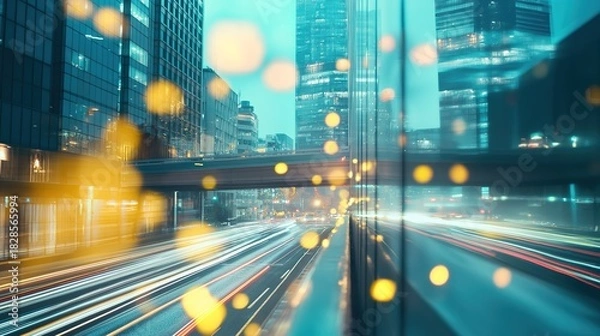 Obraz Abstract Light Trails Illustrating Project Management Concept, Faceless Business Professionals in Urban Environment, Bokeh City Lights