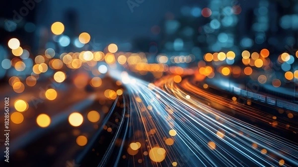 Obraz Abstract Light Trails Illustrating Project Management Concept, Faceless Business Professionals in Urban Environment, Bokeh City Lights