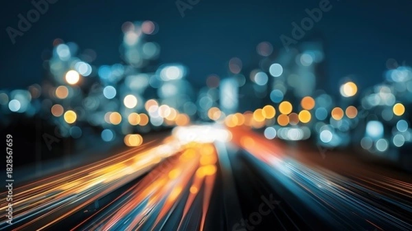 Obraz Abstract Light Trails Illustrating Project Management Concept, Faceless Business Professionals in Urban Environment, Bokeh City Lights