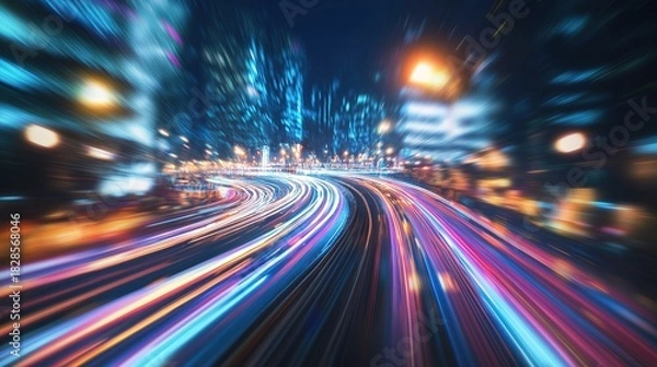 Obraz Abstract Light Trails Illustrating Project Management Concept, Faceless Business Professionals in Urban Environment, Bokeh City Lights