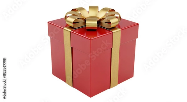 Fototapeta Elegant red gift box with golden ribbon and bow perfect for christmas birthdays or special occasions on transparent background