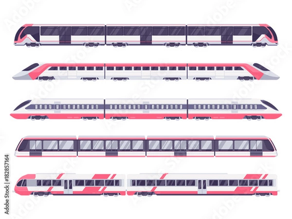 Obraz Zestaw pociągu pasażerskiego. Transport metra podziemny pociąg. Ilustracja wektorowa Metro Train